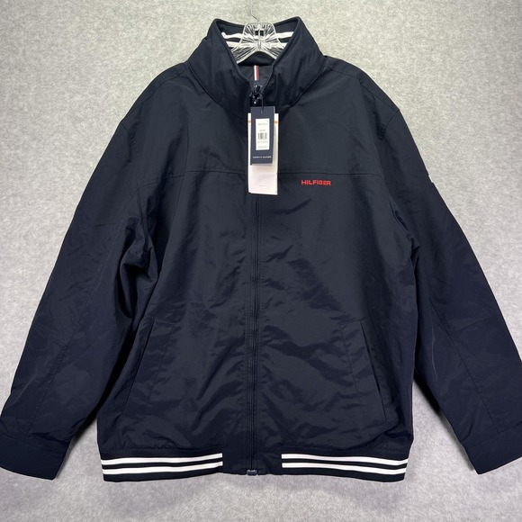 Tommy Hilfiger Jacket Mens 2XL Navy Blue Full Zip Windbreaker Hooded